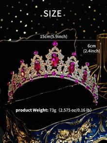 1件套女王皇冠头饰公主皇冠，水晶发箍，女士适用，新娘婚礼派对，情人节礼物 - 玫紅色 - 查看 3