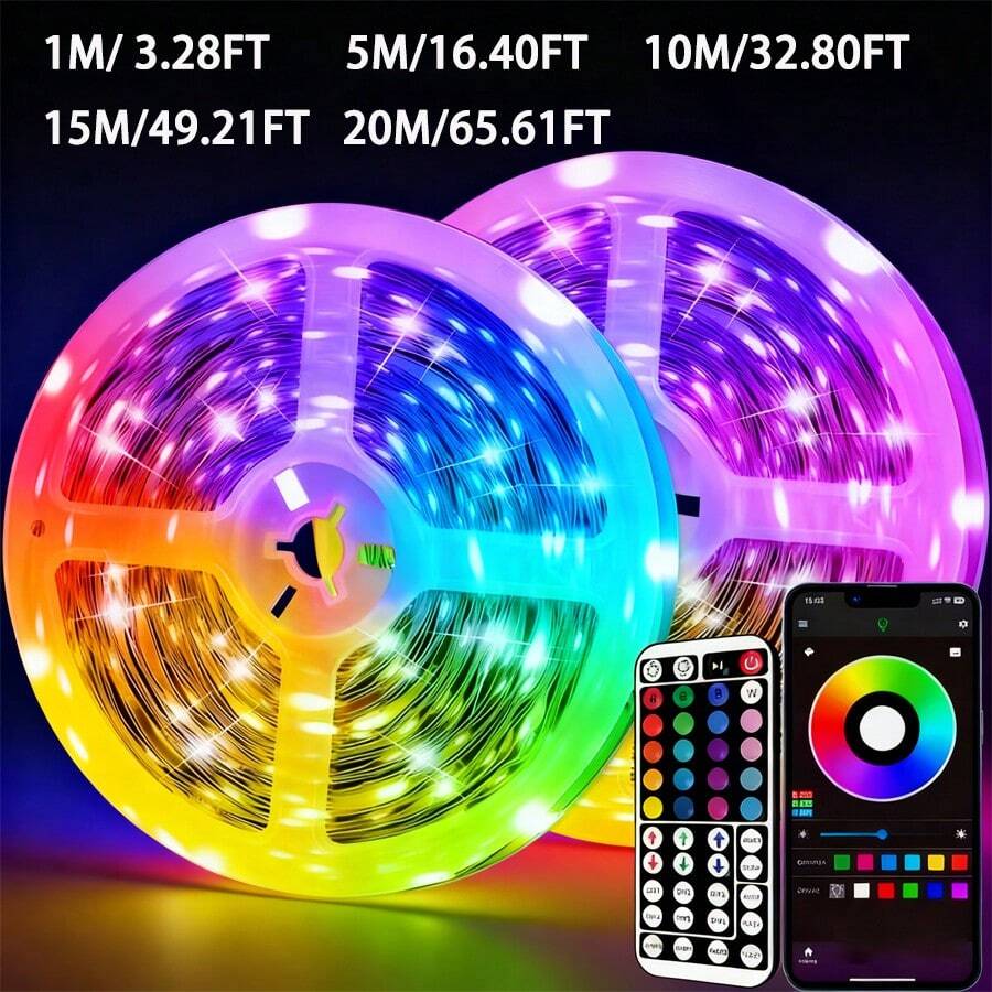 Smart Bedroom LED Lights, RGB Light Strip With 44-Key Remote + APP Control, Multiple Modes, Dimmable, Flashing, Suitable For Bedroom, Living Room, Halloween, Christmas Gift, Holiday Party And Wedding Decoration, Bluetooth LED Light Strip, APP Control LED Light Strip, Gaming LED Light Strip, Party LED Light, Car LED Light Strip
