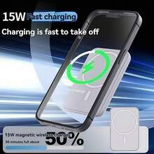 For Battery Pack, 5000mAh Magnetic Power Bank With Type-C Cable Fast Charging Lighting Input Wireless Portable Charger For 16/15/14/13/12/ All Series - White - View 3