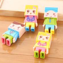 4件套DIY积木造型削笔器 - 带橡皮擦，可爱卡通设计，双孔学生削笔器，锋利耐用，适合办公室和家庭桌面文具，双孔小学生手动削笔器，眉笔削笔器 - 彩色 - 查看 10