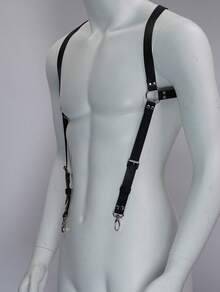 1pc Y2K Edgy Black Faux Leather Spike Suspenders - Adjustable Accessory For Shirt Jeans Club Brunch Streetwear Festival - 彩色 - 查看 3