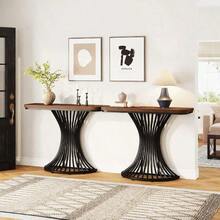 Console Table, Industrial Entryway Table With Geometric Metal Base, 39-Inch Small Sofa Accent Table For Entrance, Living Room, Hallway, Rustic Brown (Rustic Brown) - Rustic Brown - View 10