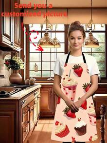 [ Customization ] 1 Customized Digital Item Name. Text. Logo. Printed Pattern Apron, Kitchen Workwear, Catering Apron, Polyester Kitchen Apron, Solid Color Woven Cooking Apron, With Pockets, Used For Kitchen Tools And Pens, Valentine's Day Gift