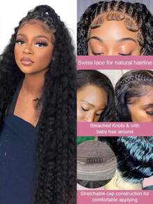 13x6 Deep Wave Lace Front Wig, Human Hair, 180 Density; 13x6 Transparent Lace Front Wig, Human Hair Wig, Glueless Wig For Women; Deep Curly Human Hair Wig, Pre-Plucked, 28 Inches - Natural Black - View 6