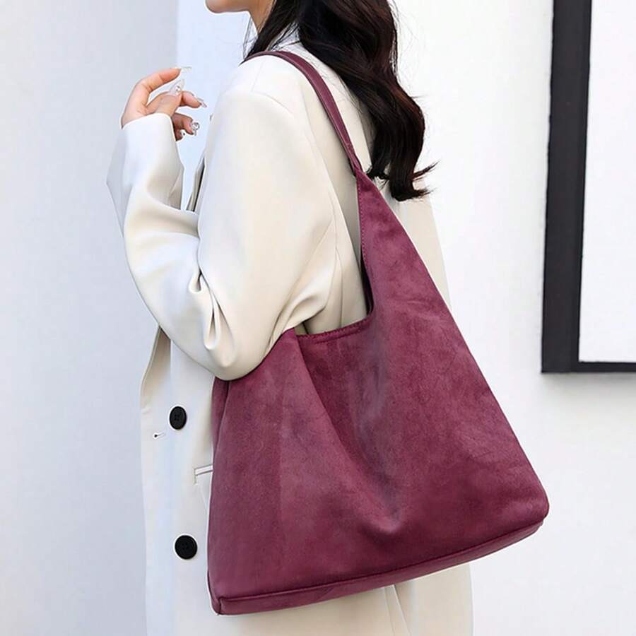 Bolso de Hombro para Mujer,Bolso de Mano de Gamuza para Mujer Con Cremallera Y Bolsillos, Suede Bags for Women, Bolso Bandolera De Gran Capacidad, Bolsos Retro para Diario Oficina,Viajes - Blanco - Ver 1