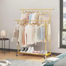 Perchero de ropa de doble varilla Rack Ropa Perchero Multifuncional organizador de ropa portátil para recámara sala de estar tienda de ropa - Dorado - Ver 4