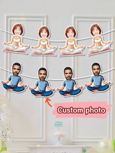 7/14/21 st anpassade yoga- och meditationsflaggor med foto, personliga ansiktsfotobanderoller för temaevenemang, personlig meditationsyoga för födelsedagsfester, personlig yogapresent