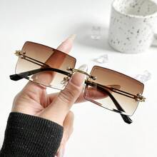 5副/2副/1副长方形无框装饰眼镜，百搭个性街头时尚眼镜，男女皆宜，大框显瘦，日常生活及户外旅行必备单品 - 彩色 - 查看 2