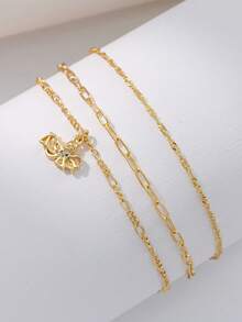 3pcs/Set Women Bracelet Set, Bohemian Summer Beach Style, Includes Golden Plated Multi-Layer Basic Chain, Wave Chain, Paper Clip Chain, Figaro Chain, Copper Zirconia Octopus Pendant Layered Bracelets, Ocean Series Jewelry Gift - Yellow Gold - View 4