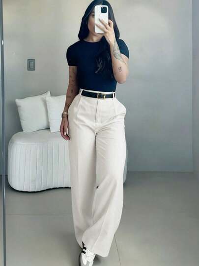 Pantalones de pierna ancha de talle alto para mujer | Ropa de mujer para primavera | Pantalones de oficina casuales y elegantes | Ropa casual de primavera | Pantalones rectos sueltos de unicolor | Ropa de primavera | Ropa casual de mujer | Pantalones casuales suaves y cómodos | Ropa casual de mujer a juego | Ropa de trabajo de moda minimalista | Traje casual | Preparación para el Año Nuevo | Esenciales de primavera y otoño