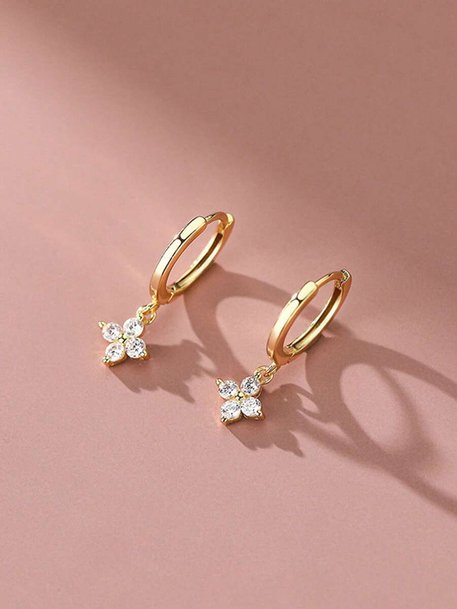 1 Pair Ladies' Fashion Luxury Elegant Four-Leaf Clover Earrings, Delicate Eardrops Suitable For Everyday Wear - Yellow Gold - View 1