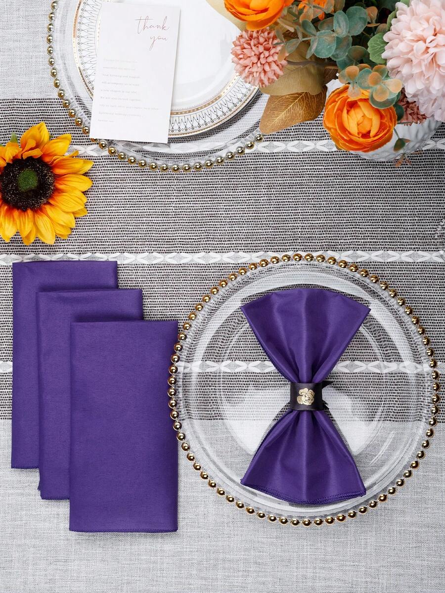 6/10/12/24/50 chiếc Khăn ăn vải màu tím, số lượng lớn 14*14/17*17/20*20 inch, có thể giặt được, 100% vải polyester, viền may chắc chắn, lý tưởng cho khách sạn, nhà hàng, tiệc tùng, đám cưới.