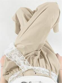 Quần dài ống rộng nữ phong cách thường ngày thanh lịch, chất liệu vải dệt, dáng rộng, có túi, đa năng phù hợp cho công sở và sinh hoạt hàng ngày, thích hợp cho mùa xuân/hè. - Màu be - Xem 3