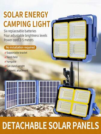 288 superljusa LED-lampor med solcellslampa | 6 utbytbara batterier, 4 dimningslägen | 2–5 m nätsladd, ingen installation krävs | Handhållen/hängande/magnetisk | Perfekt för vandring och camping utomhus