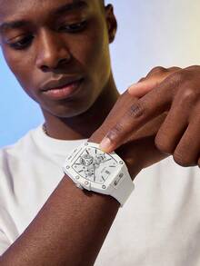 Guess Phoenix GW0203G6 多功能男士石英表，黄色硅胶表带，黑色圆筒形表盘，休闲腕表，适合日常街头运动装扮，时尚男士礼物，送给男友的理想之选 - 白色 - 查看 4