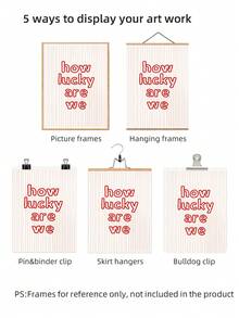 1pc Frameless Banner With A Red Bubble Letter Print Reading "How Lucky Are We" On A Light Pink Wavy Stripe Background. Suitable For Living Room, Bedroom, And Dormitory Decoration. - Multicolor - View 6