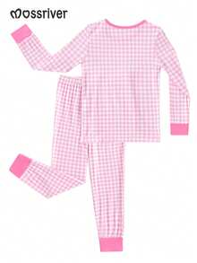MOSSRIVER Girls Bamboo Pajamas - Soft Easter Bunny & Carrot Print Long Sleeve Sleepwear - Gift Idea, All Seasons - 淺粉色 - 查看 4