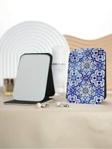 1pc Bohemian Vintage Floral Pattern Vanity Mirror, Foldable Lightweight Compact Handheld Mirror, Durable PU Leather Stand, Vertical Display, Suitable For All Occasions And Users, Foldable Square Pocket Mirror - Multicolor - View 13