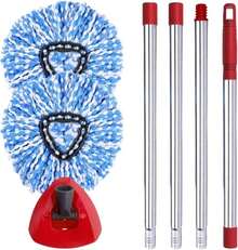 ANREKEYH Spin Mop Head, Base, Handle Replacement For O-Ceda EasyWring RinseClean Microfiber Spin Mops, 2 Microfiber Mop Refills, 1 Triangle Head Cover And 30-58in Handle (Blue (2-Tank System)) - ColorA - 查看 1