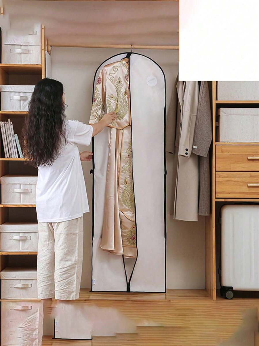1pc Long Wedding Dress Garment Bag, Bridal Gown Dust Cover Storage Bag - Multicolor - View 1
