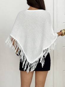 Cárdigan de mujer For Love & Bella, casual, elegante y sexy, con decoración de flecos, acabado asimétrico y textura de punto. Poncho, suéter de cuello redondo, ligero y versátil para usar en el trabajo, en la oficina, en citas, a diario, en el campo, en conciertos, de vacaciones, en y verano, y para salir - Blanco - Ver 8