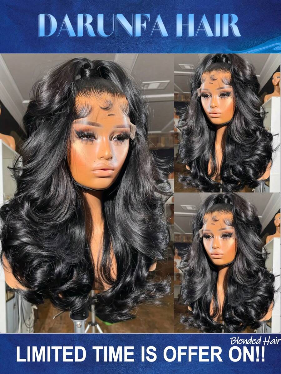 Lace Front Wigs Blended Human Hair 13x4 Blended Human Hair Wigs 34 Inch Body Wave Lace Front Wigs Pre Plucked 200 Density 12A Glueless Wigs For Women HD Lace Frontal Wigs Natural Color - Natural & Black - View 1