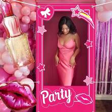 1 peça de decoração rosa para aniversário, adereço fotográfico rosa brilhante, decoração com tema de boneca princesa, decoração para despedida de solteira, festa de aniversário, chá de panela, artigos para festa rosa, 90 x 180 cm - Rosa-Vamos - Ver 16