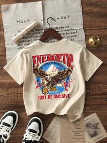 Tween Boys Casual Printed Crew Neck Short Sleeve T-Shirt, Summer Top - Apricot - View 3