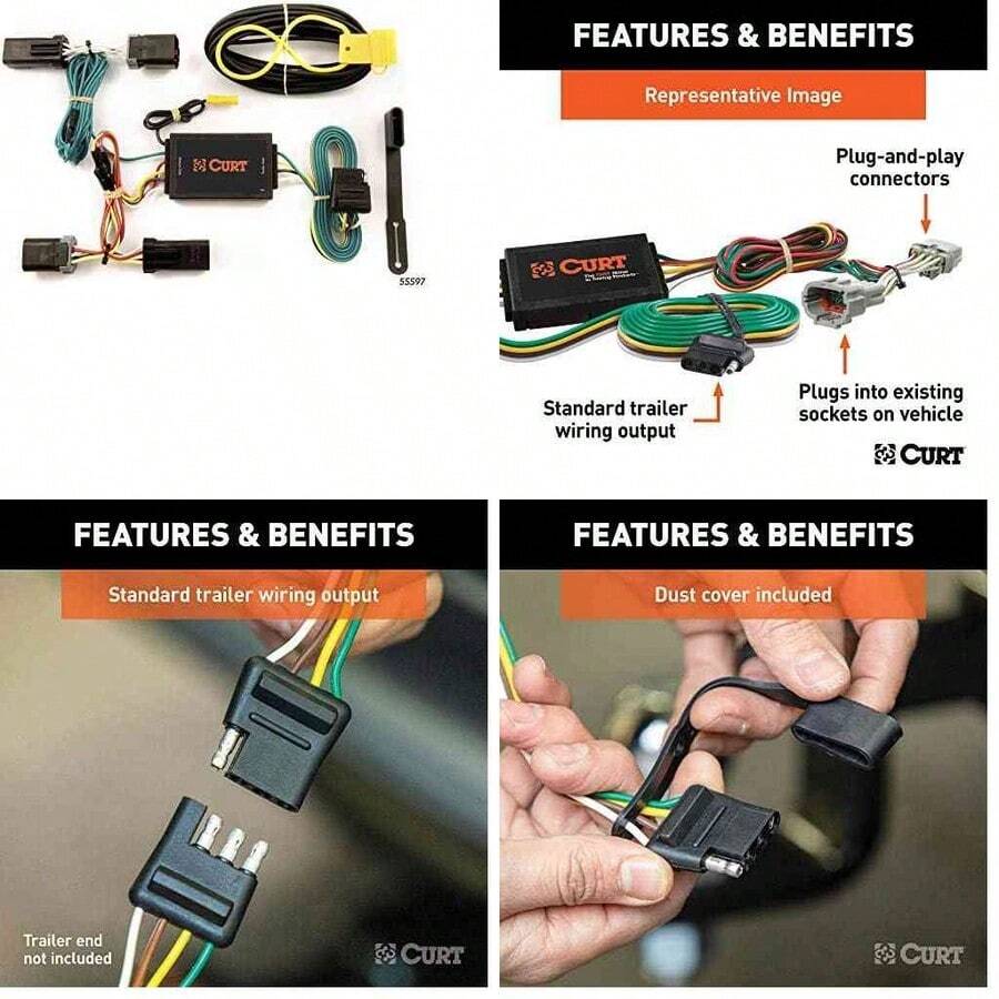 Curt 55597 - Arns de cableado Personalizado para Remolque de 4 Pines, se Adapta a Dodge Durango, Chrysler Aspen - como se muestra en la figura - Ver 1