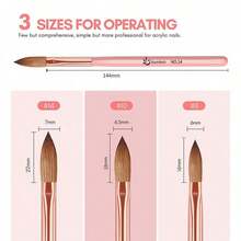 3Pcs Acrylic Nail Brush Set, Size 8/10/14 Professional Nail Brushes Acrylic Application Acrylic Powder Nail Art Extension And 3D Nail Carving Home Salon Nail Art Manicure - 杏 - 查看 5