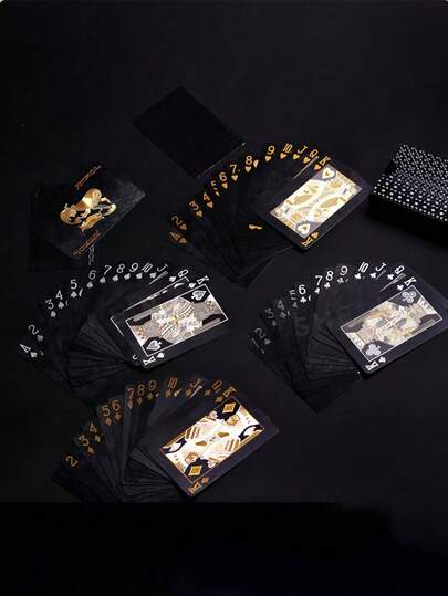 1 Set Of 54pcs Colorful Black & Gold Playing Cards, Waterproof Multi-Player Card Game Set, Magic Packaging, Suitable For Wedding, Party, Birthday, Holiday, Board Game Gift, Collection