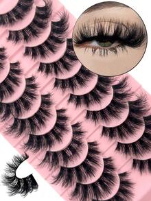 10对D型卷翘俄式假睫毛，交叉式设计，浓密蓬松，适合日常及派对妆容，打造迷人眼妆，可作为情人节礼物。 - 濃密款 - 查看 2