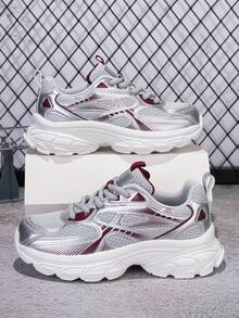 1 đôi giày thể thao buộc dây nhẹ, thoáng khí dành cho thanh thiếu niên, phối màu thời trang, phù hợp để mang hàng ngày, mùa xuân/thu. - Nhiều màu - Xem 1