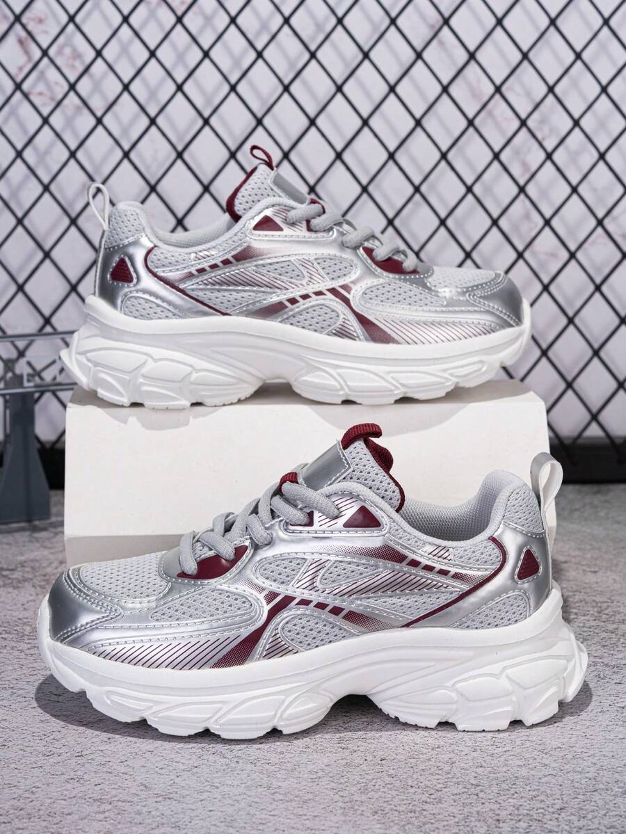 1 đôi giày thể thao buộc dây nhẹ, thoáng khí dành cho thanh thiếu niên, phối màu thời trang, phù hợp để mang hàng ngày, mùa xuân/thu. - Nhiều màu - Xem 1