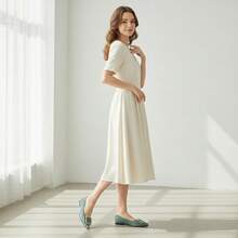 WHDXY 女士复古薄荷绿麂皮尖头鞋，配金属水钻搭扣，适合搭配连衣裙和裤子 - 薄荷綠 - 查看 8