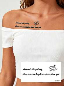 6片/1片装草本果汁半永久细线临时纹身贴纸 - 励志情感手写英文短句图案，可贴于背部、肩部、颈部、锁骨、腹部、腿部和身体其他部位。防水，不反光。纹身贴纸。 - 藍色 - 查看 5