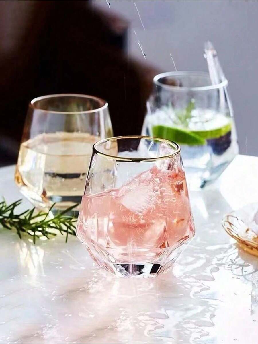 1/5件套 300毫升创意六边形钻石葡萄酒杯套装，无柄红酒杯，几何透明白葡萄酒杯，鸡尾酒杯，波本威士忌杯，威士忌杯，生日派对玻璃器皿 - 彩色 - 查看 1