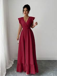 Women's Long Dress With Ruffled Hem, Perfect For Casual Dresses With A Cinched Waist, Perfect For Vacation, Travel, Dates And Holidays. - Xem 5