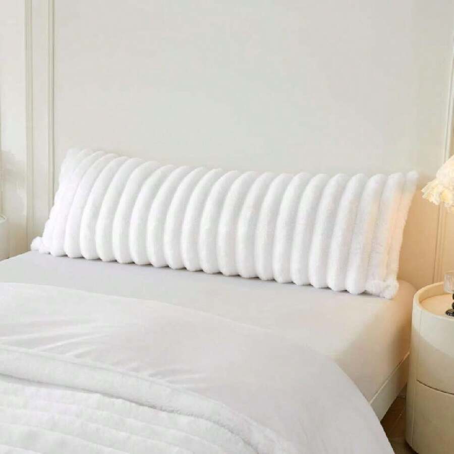 Fluffy Faux Rabbit Fur Body Pillow Cover, Soft Plush Fuzzy Wide Striped 20x54 Zippered Body Pillowcase, Drative Shaggy Furry Bedroom Long Pillow Cover For Pregnant Women Side Sleeper, White,39983373 - 白色 - 查看 1