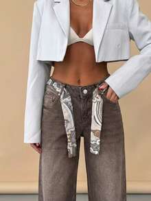 SQUALO Women's Blue Washed, Ripped, And Distressed Effect Jeans Street Style - Brown - View 3