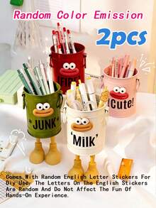 DIY Big Mouth Pen Holder Makeup Brush Bucket, Cute High-Quality Student Desk Large Capacity Pen Holder, Minimalist American Retro Storage Bucket. Makeup Storage, Home Office Storage, Study Storage. INS Cartoon Personalized Pen Holder, Student Desk Office Large Capacity Cute Minimalist Retro Storage Bucket - Multicolor - View 10