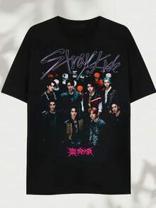 ROCK-STAR Album Hoodie,  Le-STAR T-Shirt, Gift For Stays Men's Cotton T-Shirt 220g Loose Version Of Casual Round Neck Short Sleeve Four Seasons Casual Printed Top - 黑色 - 查看 6