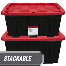 Large 27 Gallon Storage Bin (Black & Red) With Snap Lid – Heavy Duty Plastic Construction | Space-Saving Organizer For Home - Đơn - Xem 10