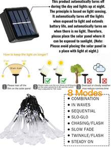 1 pièce Guirlande lumineuse solaire d'extérieur - 8 modes, 5 m/20 LED, 7 m/50 LED, IP65 étanche, 8 modes d'éclairage, guirlande lumineuse solaire à gouttes d'eau, convient pour les jardins, les cours, les fêtes, les pubs, les entreprises, les maisons, les pelouses, les mariages, les balcons, les pavillons, les fêtes, les anniversaires, le camping, les festivals, la décoration de la Saint-Valentin (multicolore/blanc chaud/blanc) Guirlande lumineuse de jardin d'extérieur - Marron - Voir 10