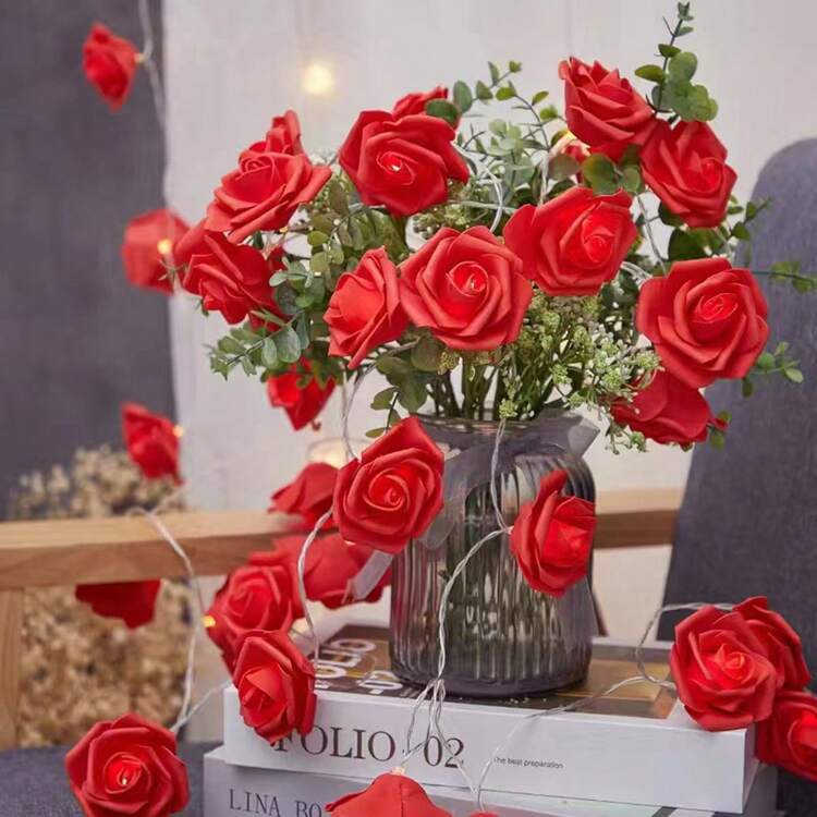 1pc Romantic Rose Flower LED String Lights, 3 Colors, Create Romantic Atmosphere, Suitable For Valentine's Day, Date Night And Bedroom Decor, Romantic Home Room Decoration Fairy Lights - Warm Color - View 15