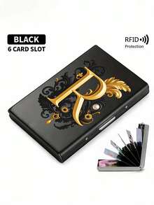 Premium Stainless Steel RFID Blocking Metal Letter A-Z Pattern Wallet For Men - Stylish Black Metallic Card Holder With Multi-Compartment Design, Perfect Father's Day Gift | Polished Finish & Silvery Tone, Women's Metal Card Case - Multicolor - View 18