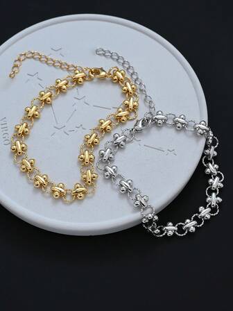 1件优雅奢华的意大利哑铃圆环手链，女士款，简约高端配饰，适合日常佩戴