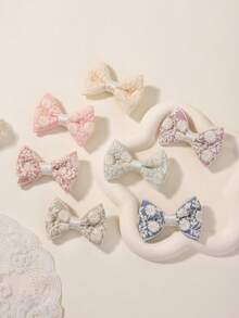 2pcs/Set Embroidered Bow Kids Hair Clips, Cute Baby Hair Accessories, Versatile For All Seasons, Spring/Summer - Multicolor - View 5