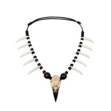Collar cruz cuervo vikingo dientes hueso salvaje bárbaro halloween cosplay joyería alternativa - Estilo Raven White - Ver 3