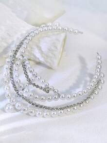 1pc Elegant & Luxurious Faux Pearl Headband, Bridal Wedding Hair Accessory, Suitable For Holidays, Parties, Galas, Performances - Silver - View 5
